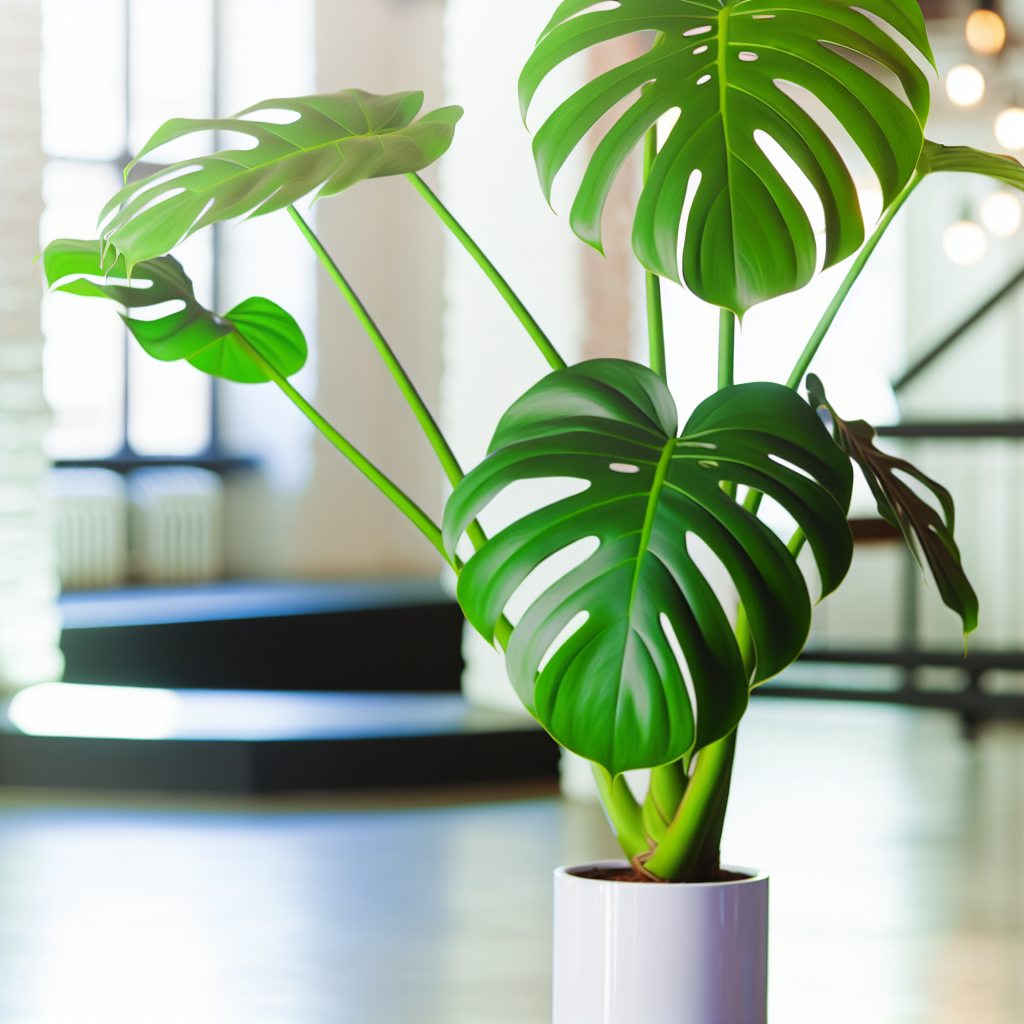 A lush Monstera deliciosa plant.